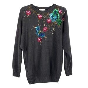 VINTAGE sequin sweater butterfly floral